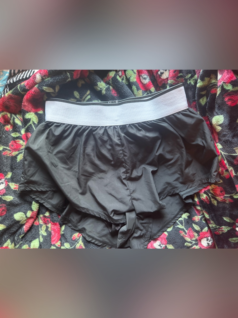 Free People Black Athletic Shorts with White Elastic Waistband